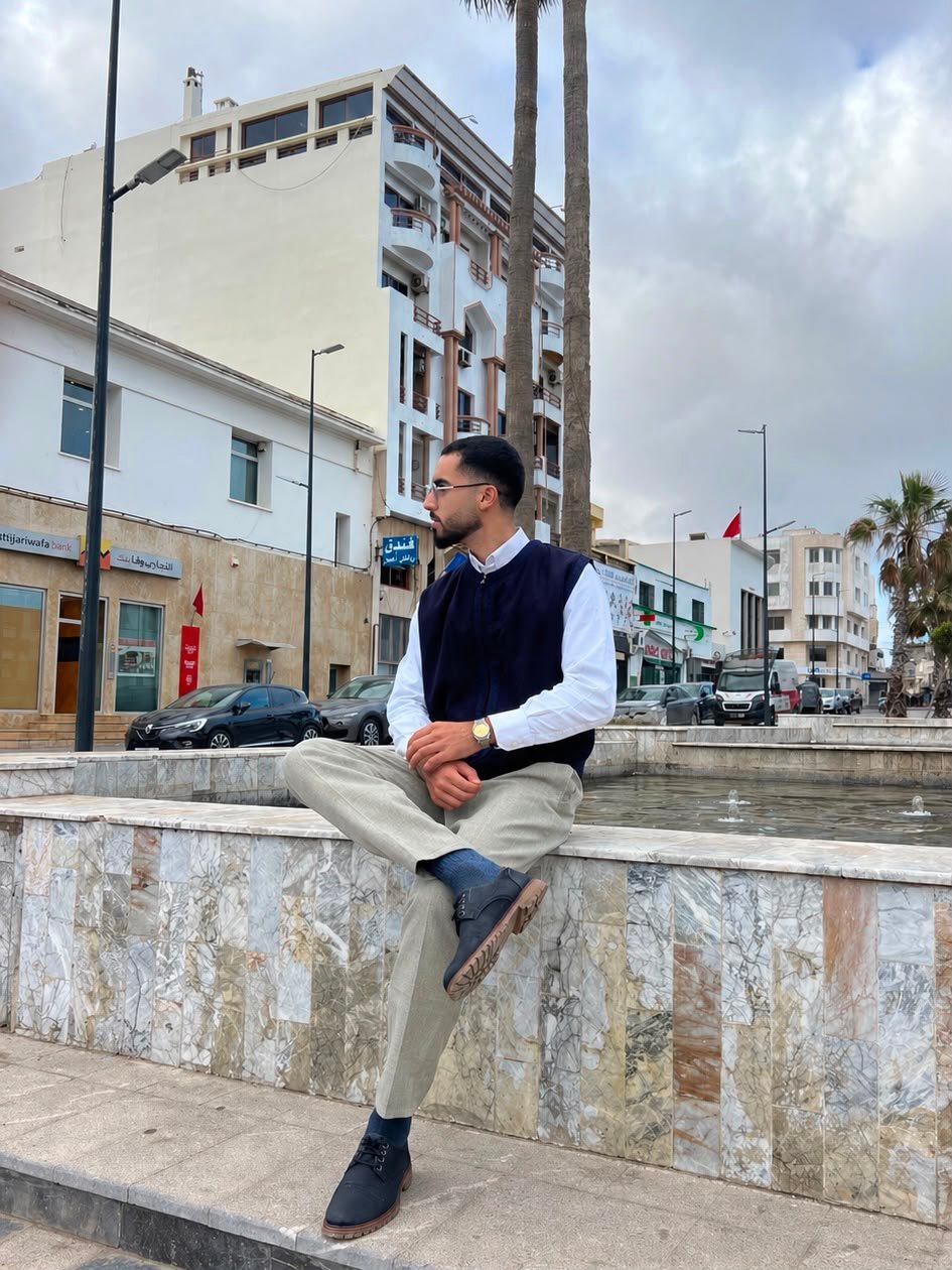 Gilet homme en mlifa-cachemire, finition artisanale marocaine